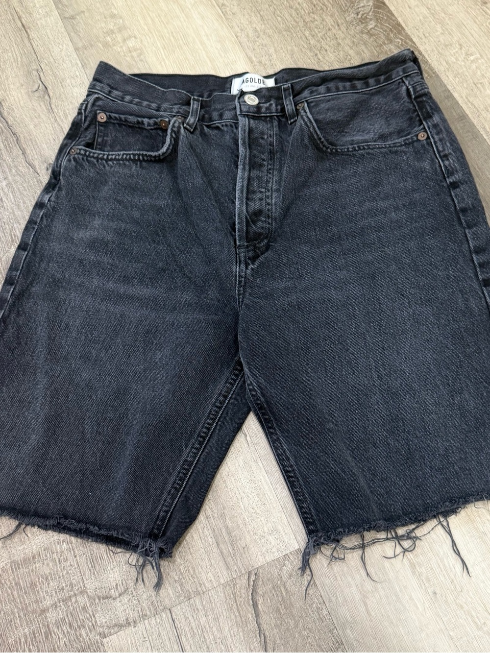 Agolde Black Raw-Hem Denim Bermuda Shorts